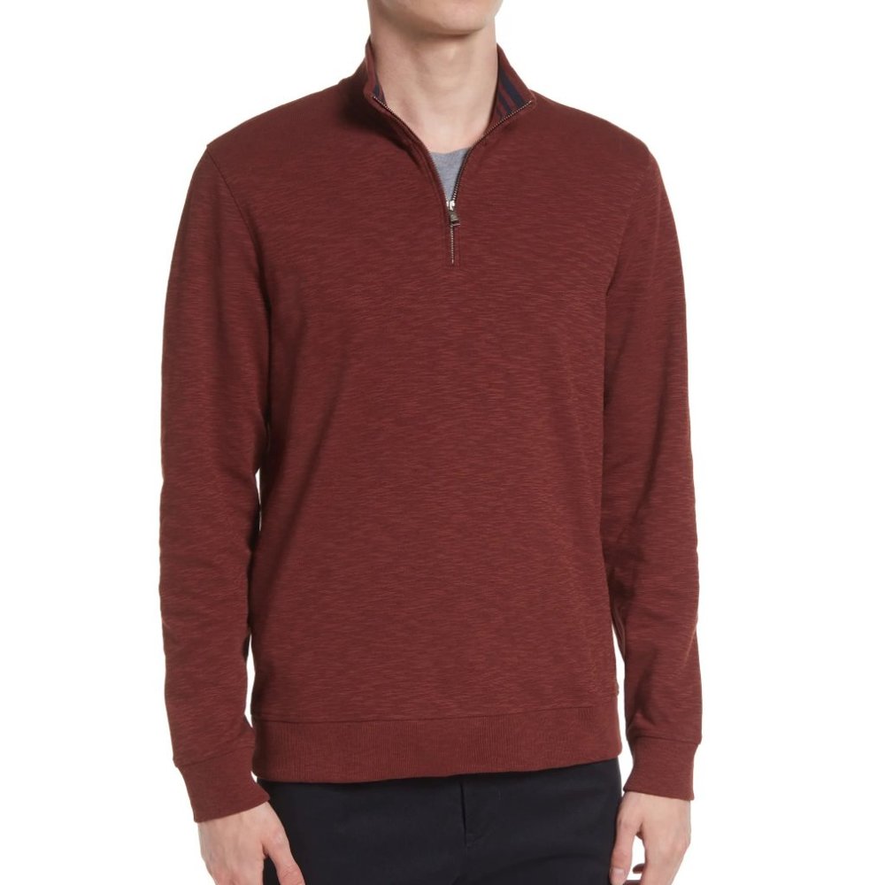 Ted Baker London Men's Berks Funnel Neck 1/2 Zip Sweatshirt Maroon $160 NWT